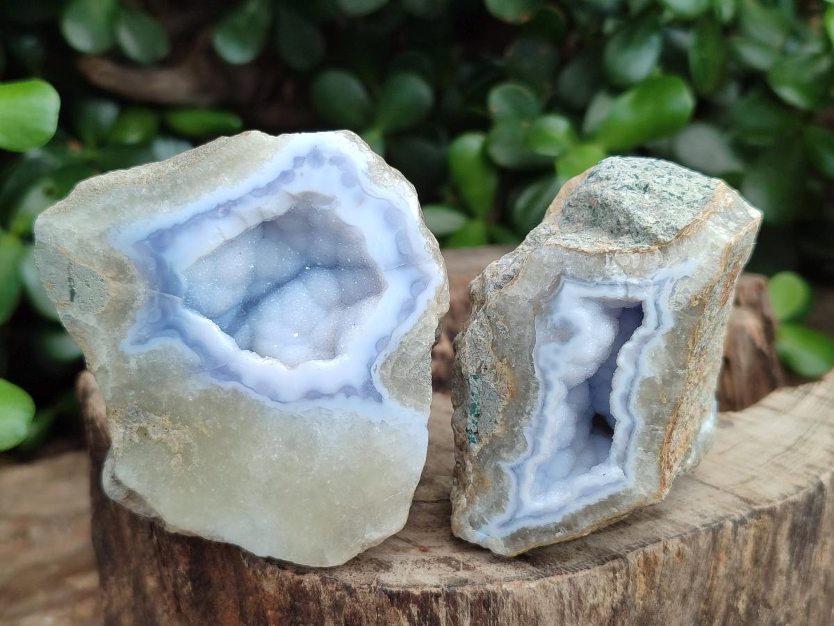 Polished One Side Blue Lace Agate Geodes x 12 From Nsanje, Malawi - Toprock Gemstones and Minerals 