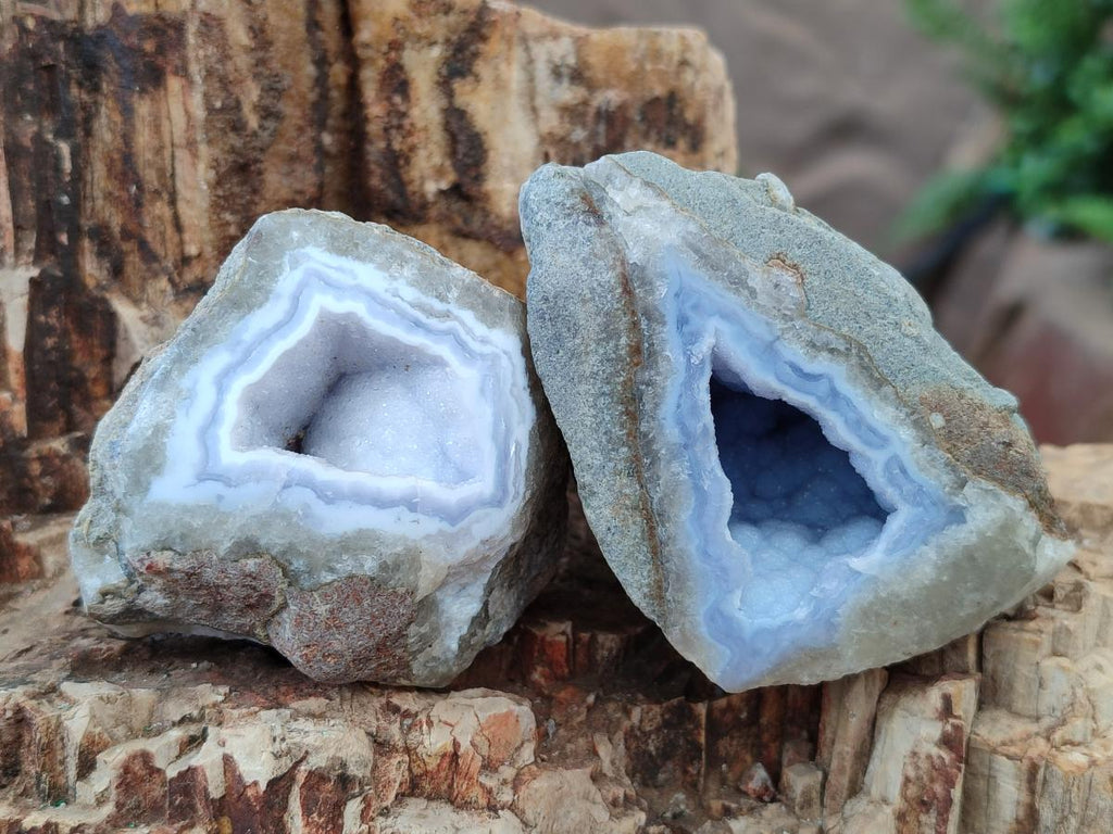 Polished One Side Blue Lace Agate Geodes x 12 From Nsanje, Malawi - Toprock Gemstones and Minerals 