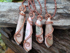 Hand Made Thulite Copper Wire Wrapped Double Terminated Necklaces x 12 From Mozambique - Toprock Gemstones and Minerals 