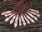 Hand Made Thulite Copper Wire Wrapped Double Terminated Necklaces x 12 From Mozambique - Toprock Gemstones and Minerals 