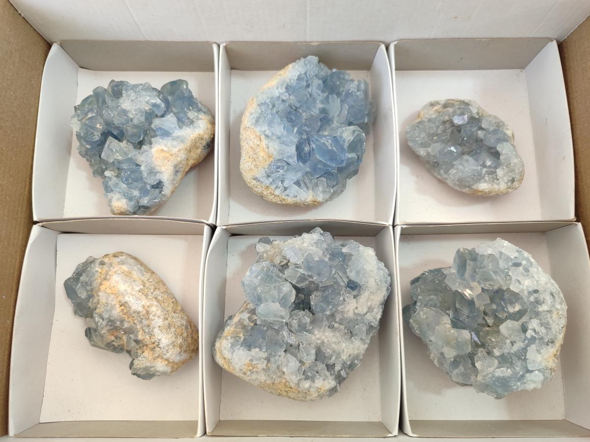 Natural Blue Celestite Specimens x 6 From Sakoany, Madagascar - Toprock Gemstones and Minerals 
