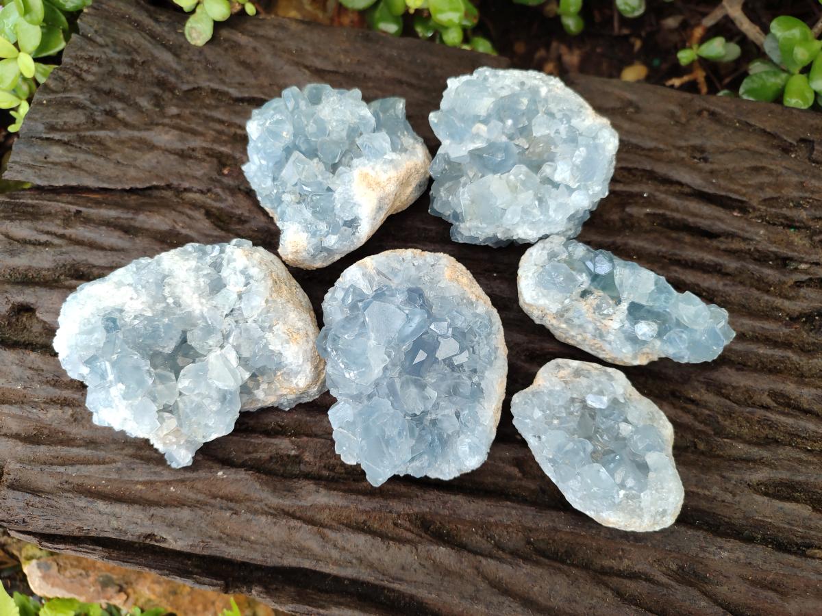 Natural Blue Celestite Specimens x 6 From Sakoany, Madagascar - Toprock Gemstones and Minerals 