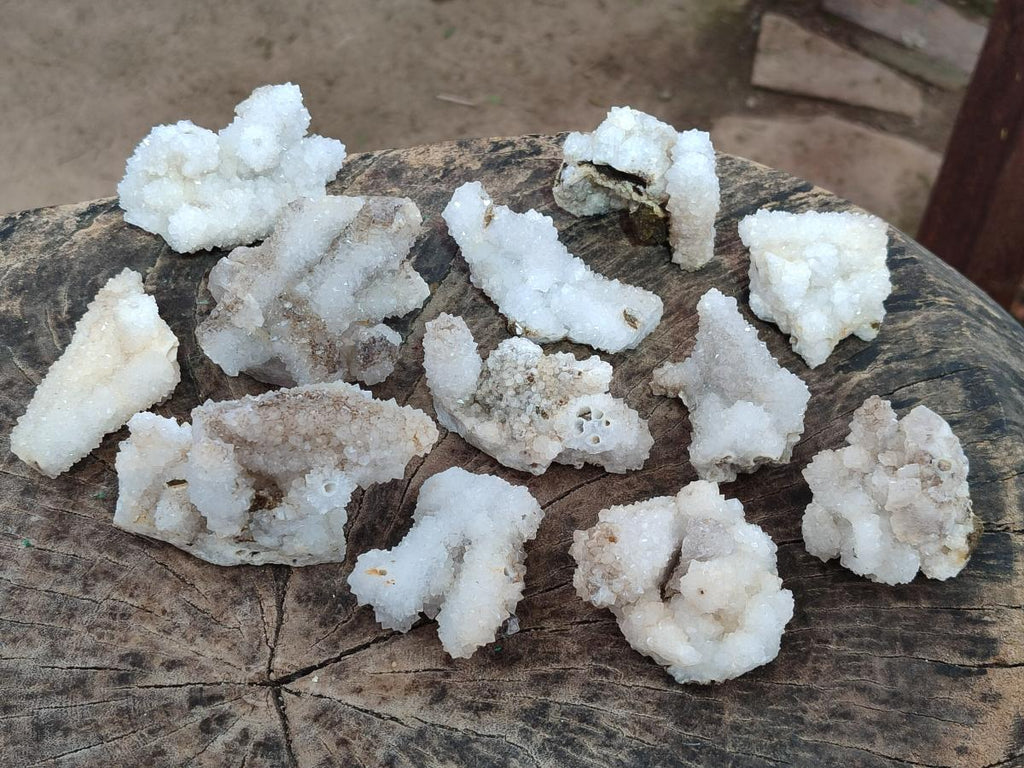 Natural Drusy Snow Finger Quartz Coated Clusters x 12 From Albert's Mountain, Lesotho - Toprock Gemstones and Minerals 