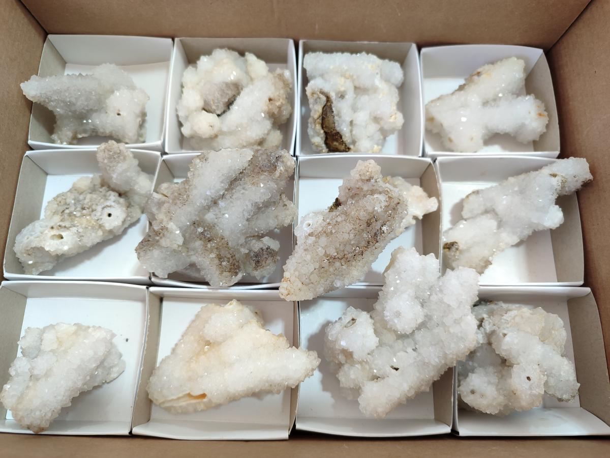 Natural Drusy Snow Finger Quartz Coated Clusters x 12 From Albert's Mountain, Lesotho - Toprock Gemstones and Minerals 