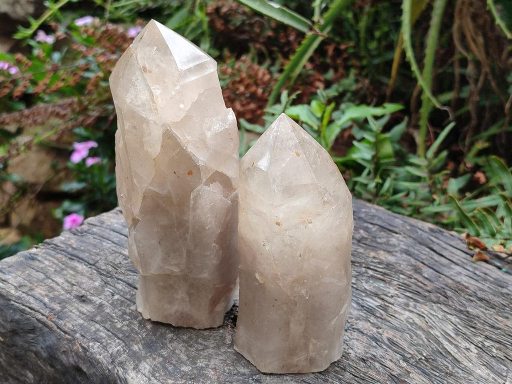 Natural Smokey Pearly Angolan Quartz Crystals with Polished Terminations x 2 From Angola - Toprock Gemstones and Minerals 