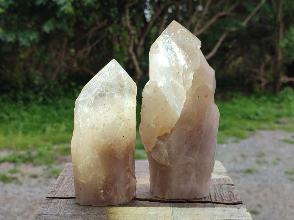 Natural Smokey Pearly Angolan Quartz Crystals with Polished Terminations x 2 From Angola - Toprock Gemstones and Minerals 