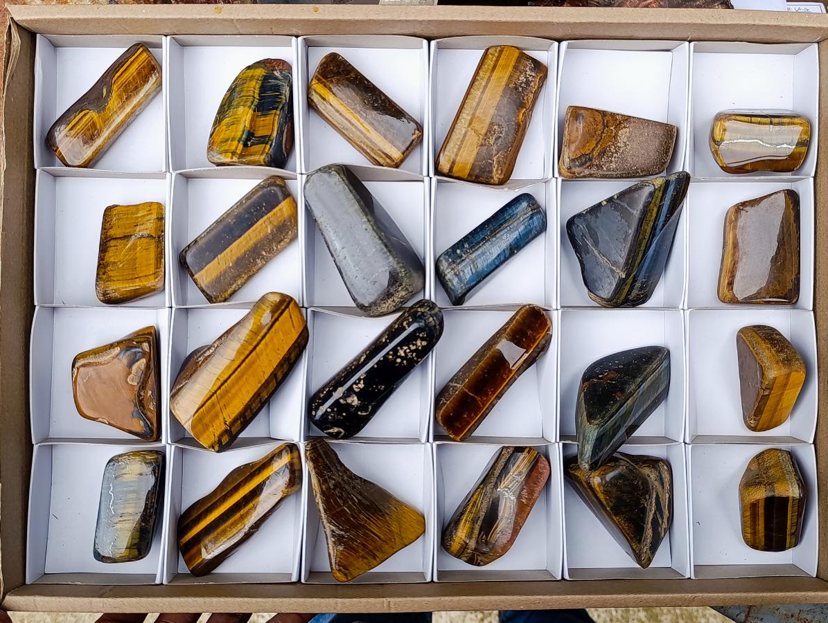 Polished Golden Tigers Eye Tumbled Slices x 24 From Prieska, South Africa - Toprock Gemstones and Minerals 
