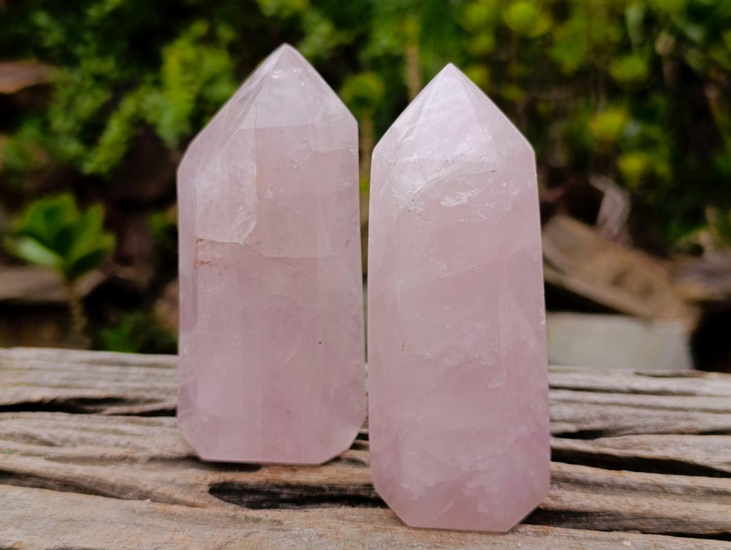 Polished Gemmy Rose Quartz Crystals and Double Terminated Crystals x 6 From Madagascar - Toprock Gemstones and Minerals 