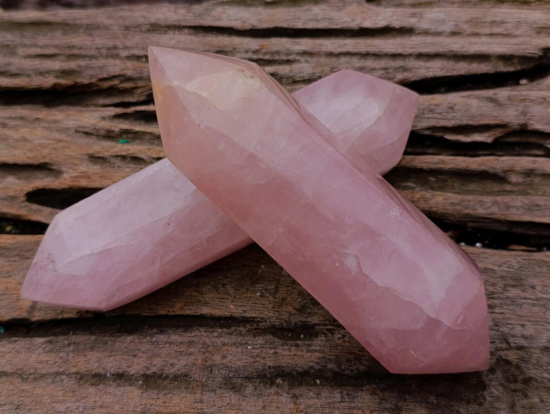 Polished Gemmy Rose Quartz Crystals and Double Terminated Crystals x 6 From Madagascar - Toprock Gemstones and Minerals 