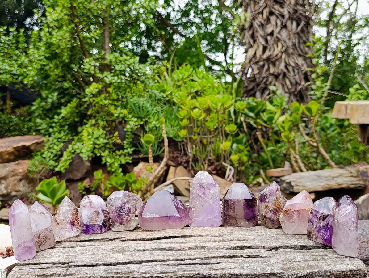 Polished Window Amethyst Crystals x 12 From Akansobe, Madagascar - Toprock Gemstones and Minerals 