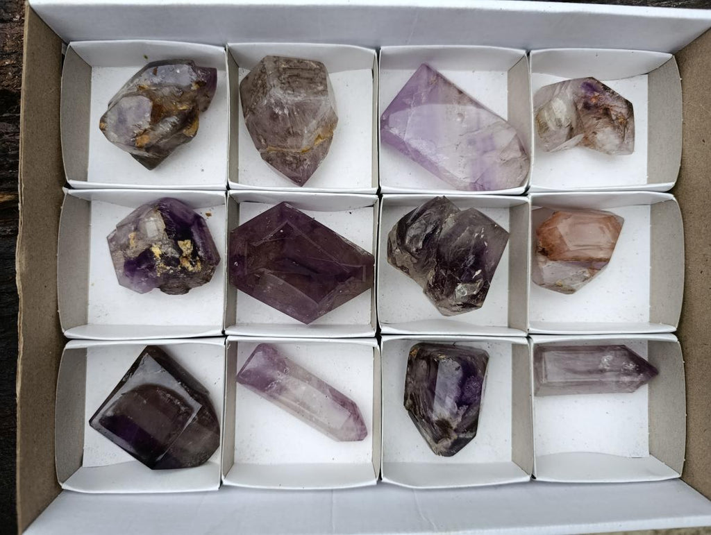 Polished Window Amethyst Crystals x 12 From Akansobe, Madagascar - Toprock Gemstones and Minerals 