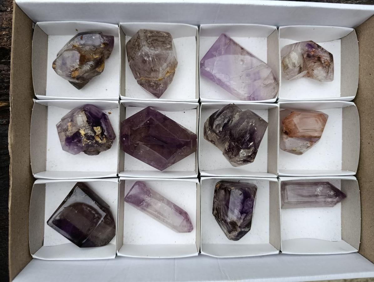 Polished Window Amethyst Crystals x 12 From Akansobe, Madagascar - Toprock Gemstones and Minerals 