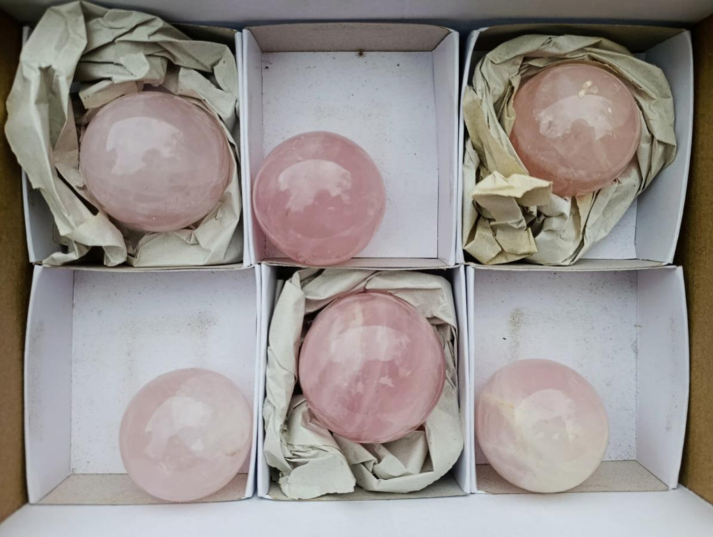 Polished Gemmy Star Rose Quartz Spheres x 6 From Madagascar - Toprock Gemstones and Minerals 