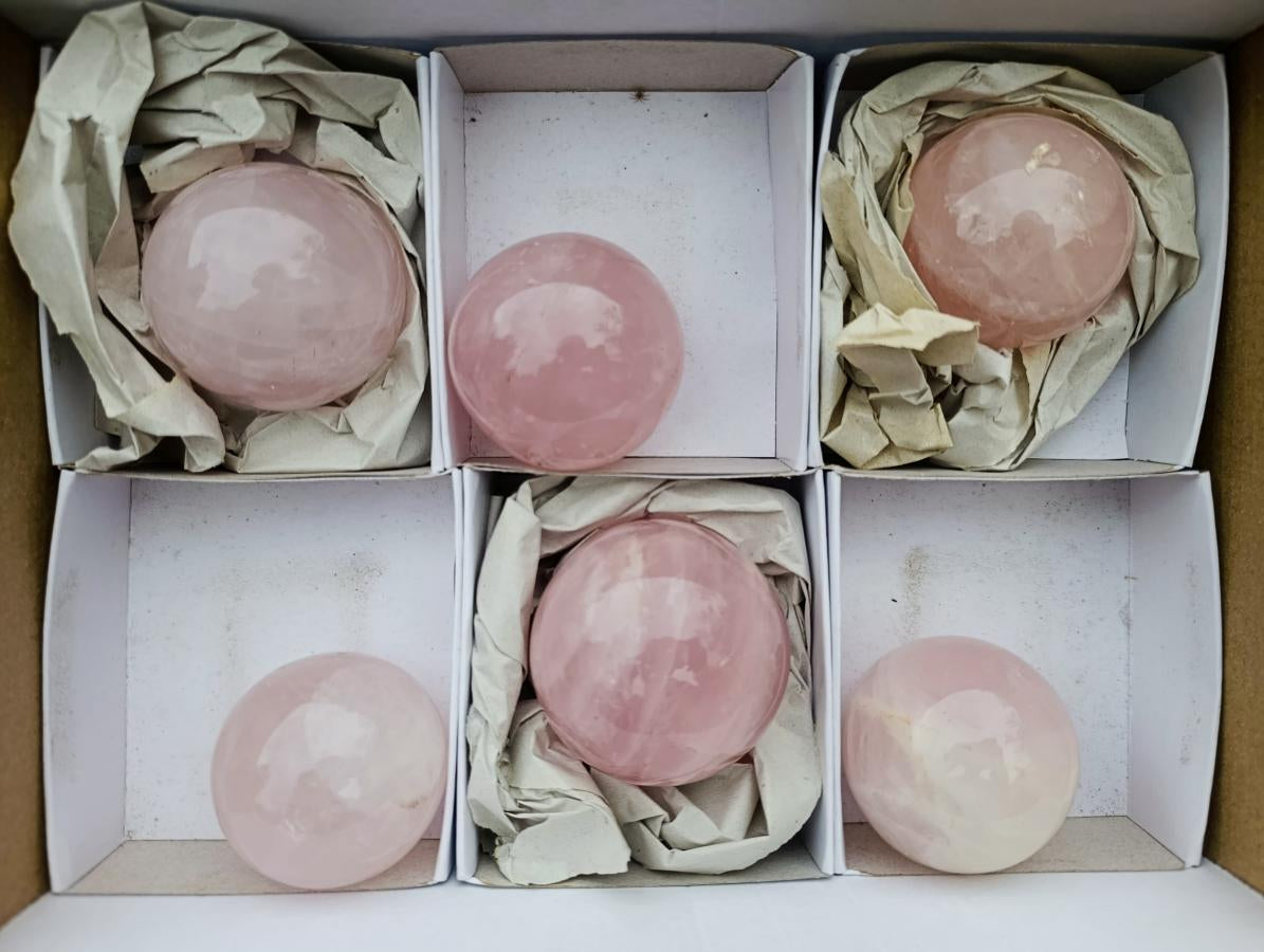 Polished Gemmy Star Rose Quartz Spheres x 6 From Madagascar - Toprock Gemstones and Minerals 