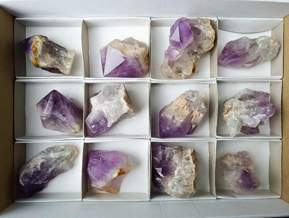 Natural Jacaranda Amethyst Crystals with Polished Terminations x 12 From Mumbwa, Zambia - Toprock Gemstones and Minerals 