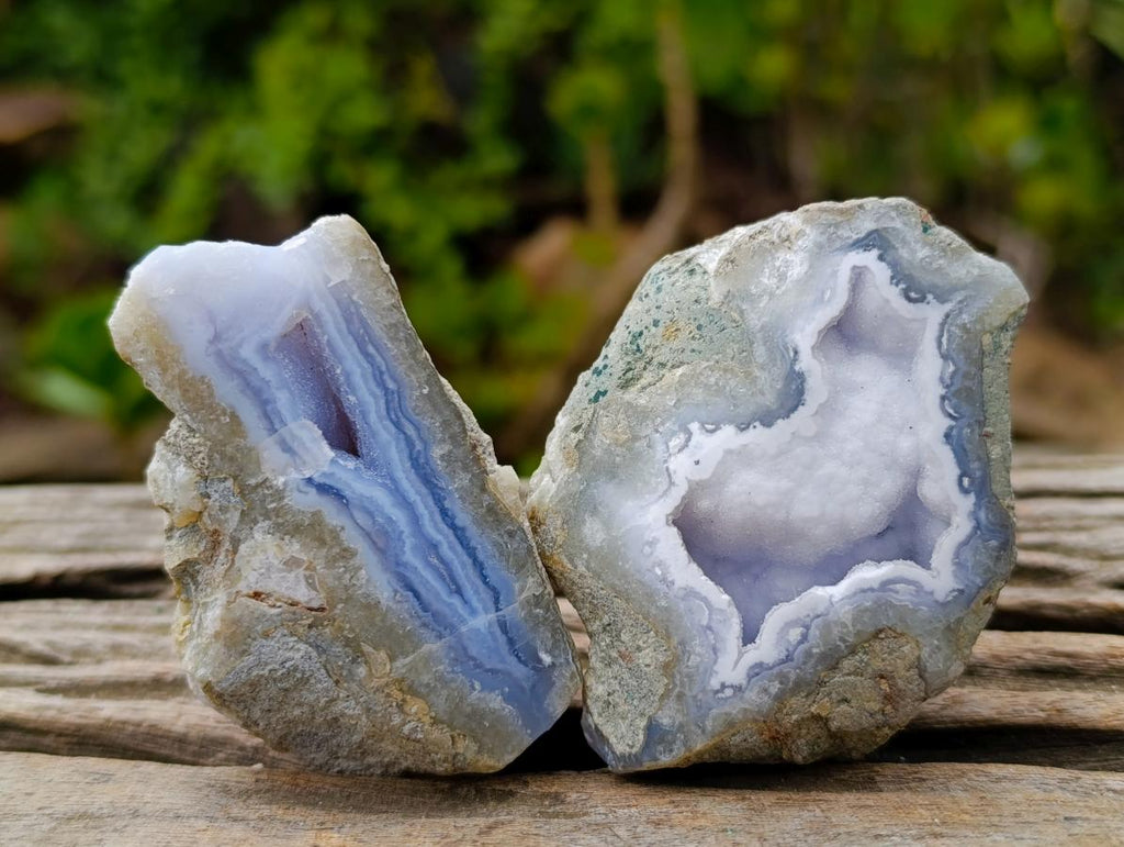 Polished One Side Blue Lace Agate Geodes x 15 From Nsanje, Malawi - Toprock Gemstones and Minerals 