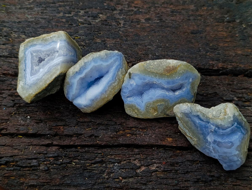 Polished One Side Blue Lace Agate Geodes x 15 From Nsanje, Malawi - Toprock Gemstones and Minerals 