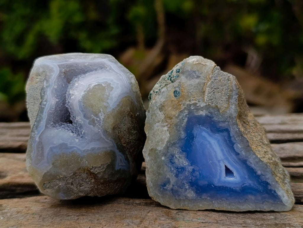 Polished One Side Blue Lace Agate Geodes x 15 From Nsanje, Malawi - Toprock Gemstones and Minerals 