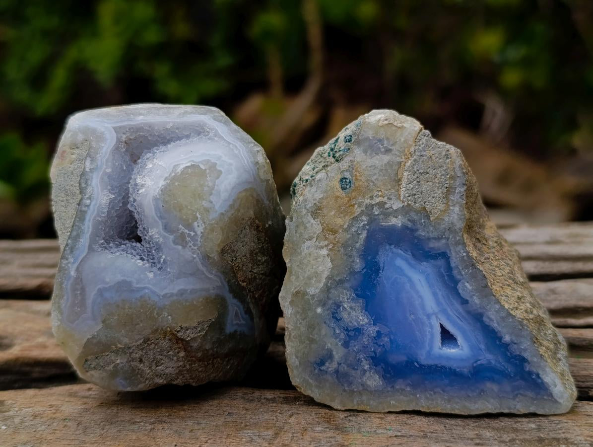 Polished One Side Blue Lace Agate Geodes x 15 From Nsanje, Malawi - Toprock Gemstones and Minerals 