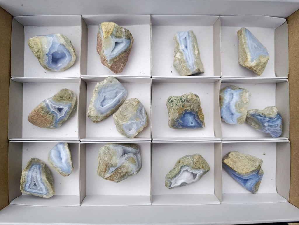 Polished One Side Blue Lace Agate Geodes x 15 From Nsanje, Malawi - Toprock Gemstones and Minerals 