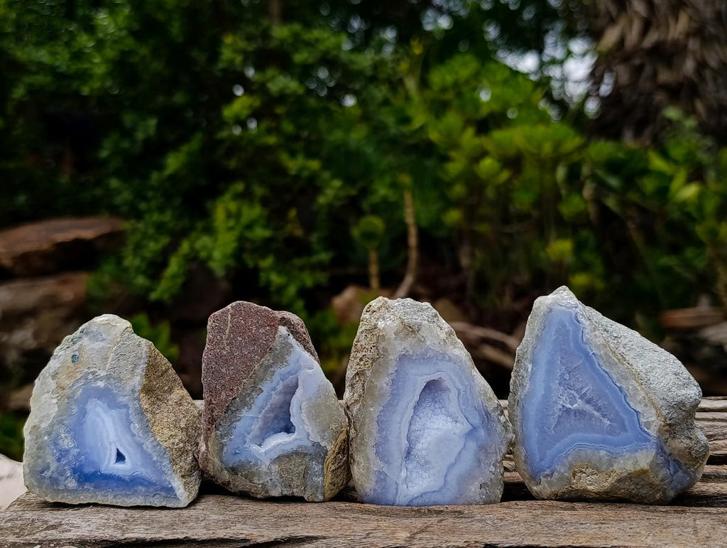 Polished One Side Blue Lace Agate Geodes x 15 From Nsanje, Malawi - Toprock Gemstones and Minerals 