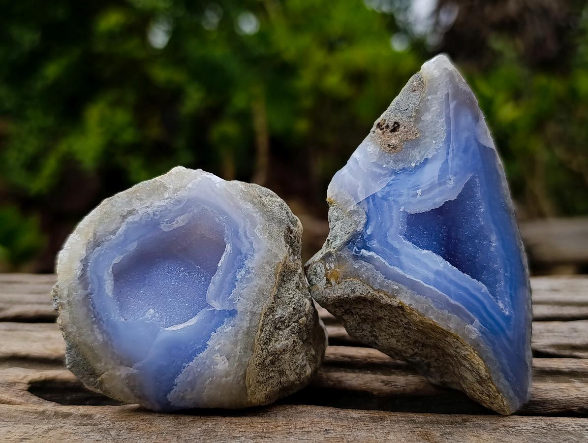 Polished One Side Blue Lace Agate Geodes x 15 From Nsanje, Malawi - Toprock Gemstones and Minerals 