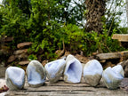 Polished and Natural Blue Lace Agate Standing Display Pieces x 6 From Nsanje, Malawi - Toprock Gemstones and Minerals 