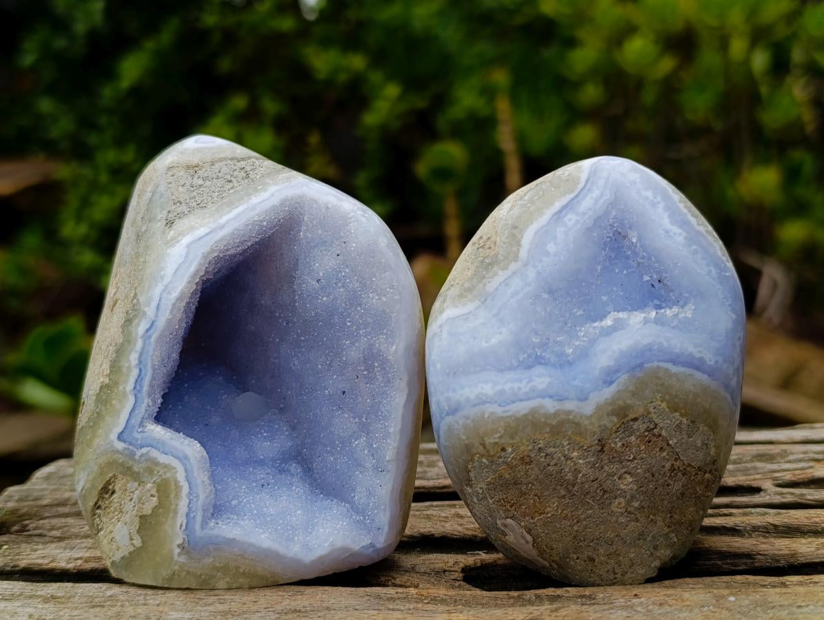 Polished and Natural Blue Lace Agate Standing Display Pieces x 6 From Nsanje, Malawi - Toprock Gemstones and Minerals 