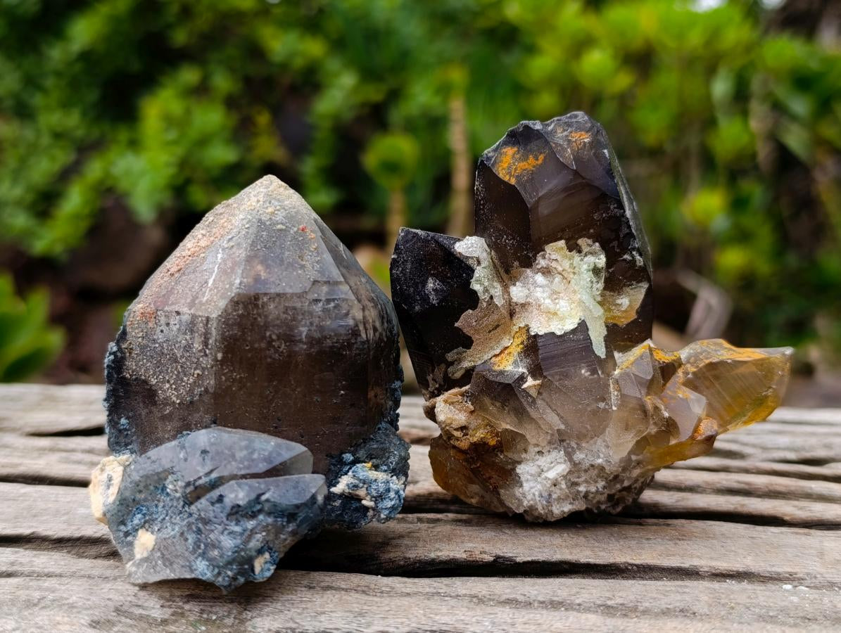 Natural Smokey Quartz Crystals with Foitite and Hyalite Opal x 6 From Erongo, Namibia - Toprock Gemstones and Minerals 