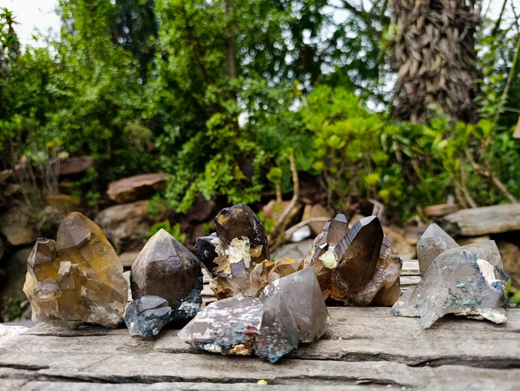 Natural Smokey Quartz Crystals with Foitite and Hyalite Opal x 6 From Erongo, Namibia - Toprock Gemstones and Minerals 