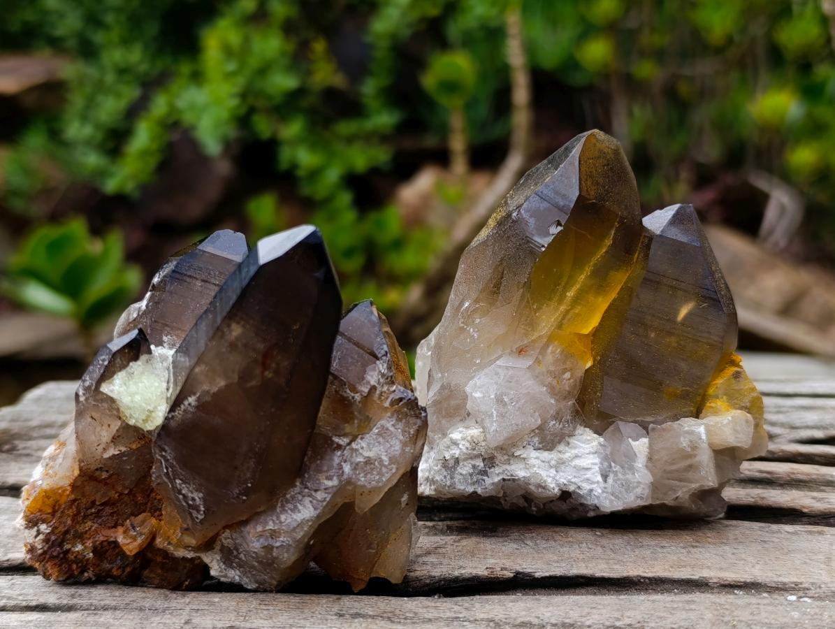 Natural Smokey Quartz Crystals with Foitite and Hyalite Opal x 6 From Erongo, Namibia - Toprock Gemstones and Minerals 