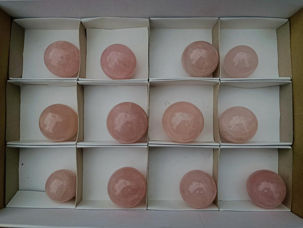 Polished Gemmy Rose Quartz Spheres x 12 From Madagascar - Toprock Gemstones and Minerals 