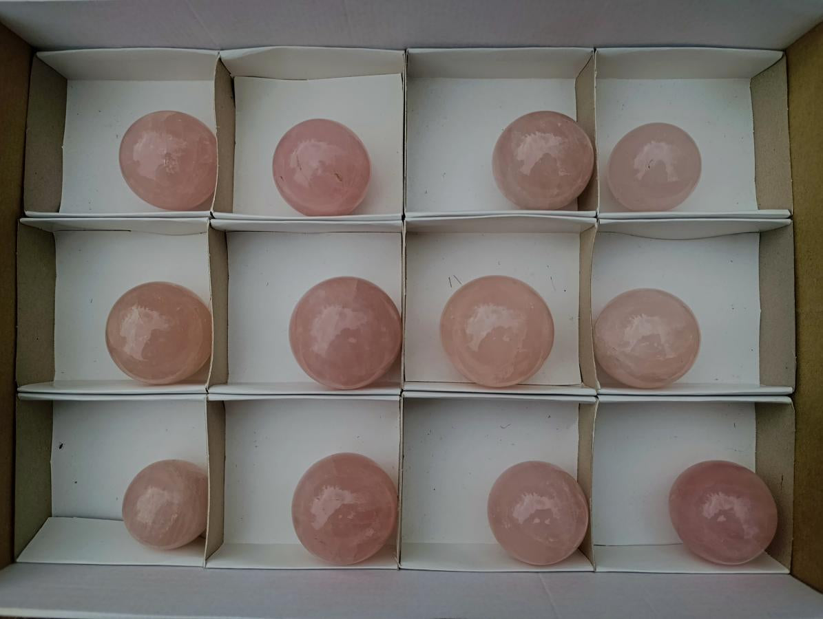 Polished Gemmy Rose Quartz Spheres x 12 From Madagascar - Toprock Gemstones and Minerals 