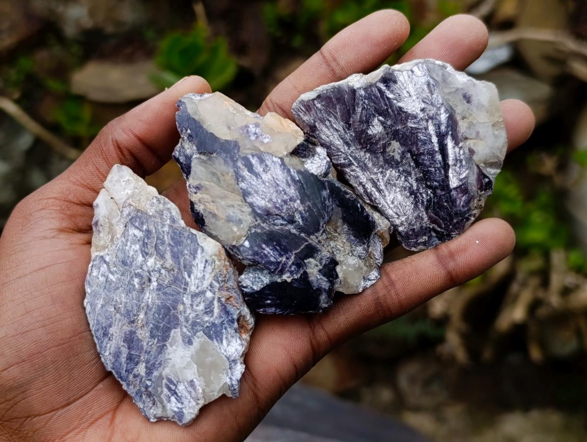 Polished One Side Silver Leaf Lepidolite Slices x 24 From Zimbabwe - Toprock Gemstones and Minerals 