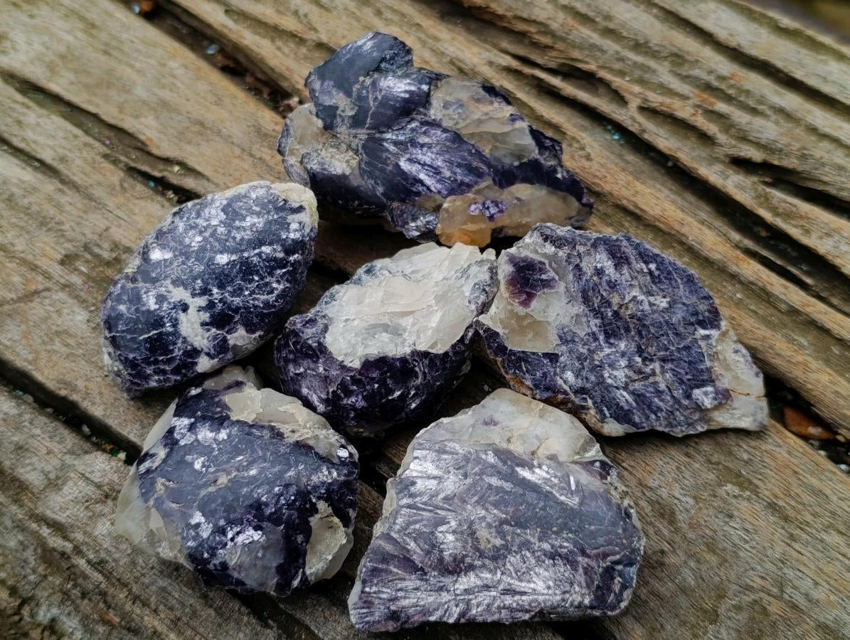 Polished One Side Silver Leaf Lepidolite Slices x 24 From Zimbabwe - Toprock Gemstones and Minerals 