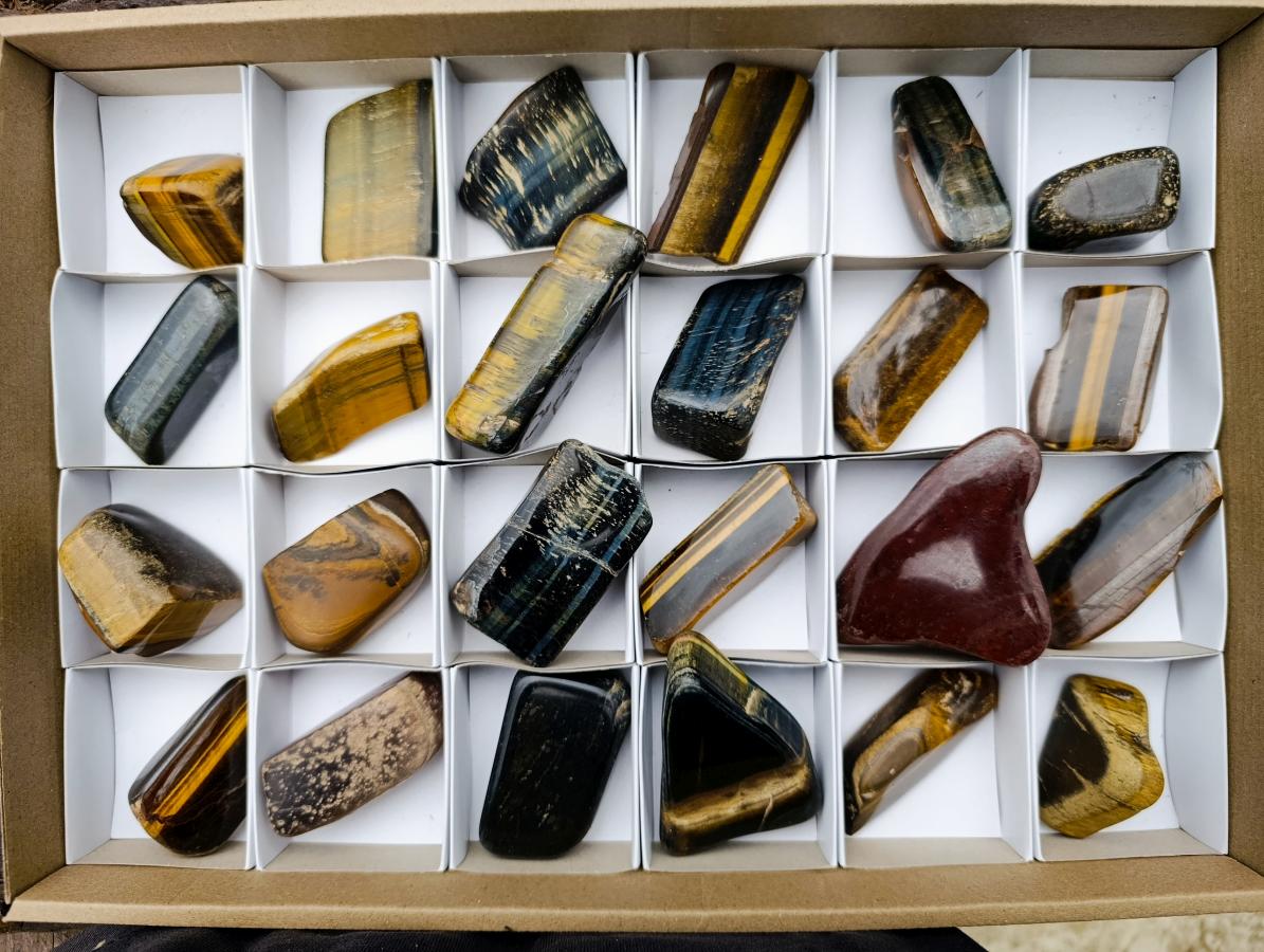 Polished Blue, Red and Gold Tigers Eye Tumbled Sliced x 24 From Prieska, South Africa - Toprock Gemstones and Minerals 