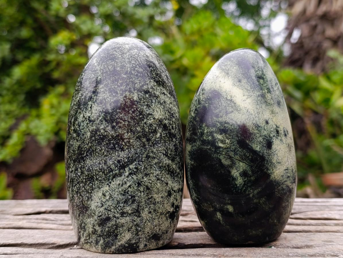 Polished Leopard Stone Standing Display Pieces and Free Forms x 6 From Zimbabwe - Toprock Gemstones and Minerals 