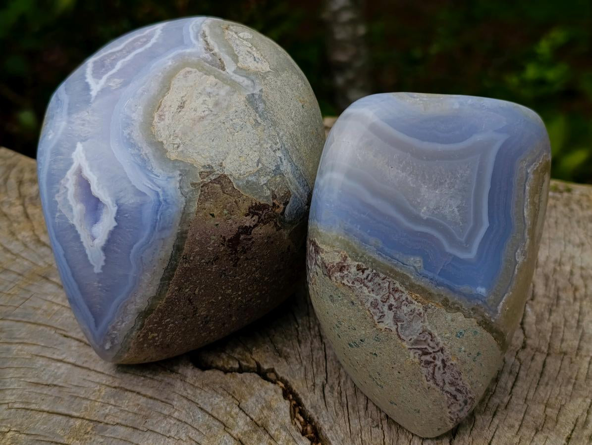 Polished Blue Lace Agate Standing Display Pieces x 2 From Nsanje, Malawi - Toprock Gemstones and Minerals 