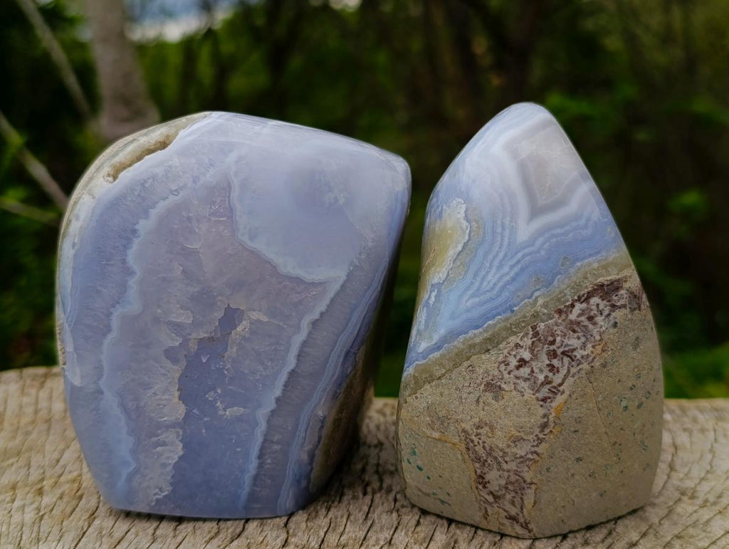 Polished Blue Lace Agate Standing Display Pieces x 2 From Nsanje, Malawi - Toprock Gemstones and Minerals 