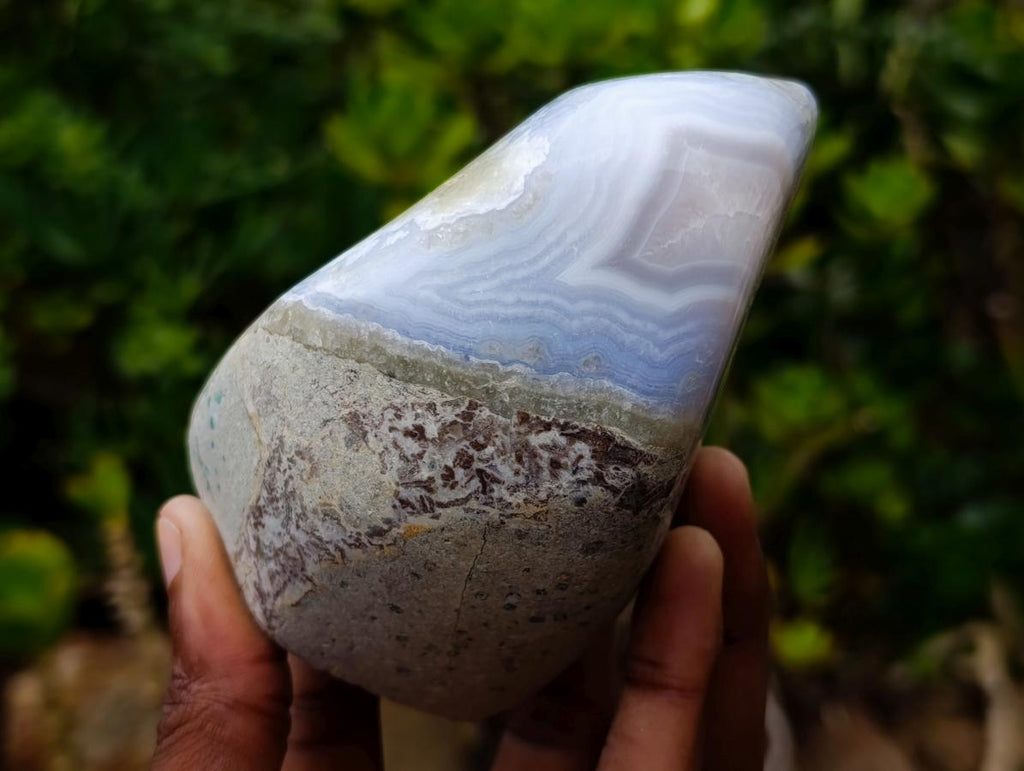 Polished Blue Lace Agate Standing Display Pieces x 2 From Nsanje, Malawi - Toprock Gemstones and Minerals 