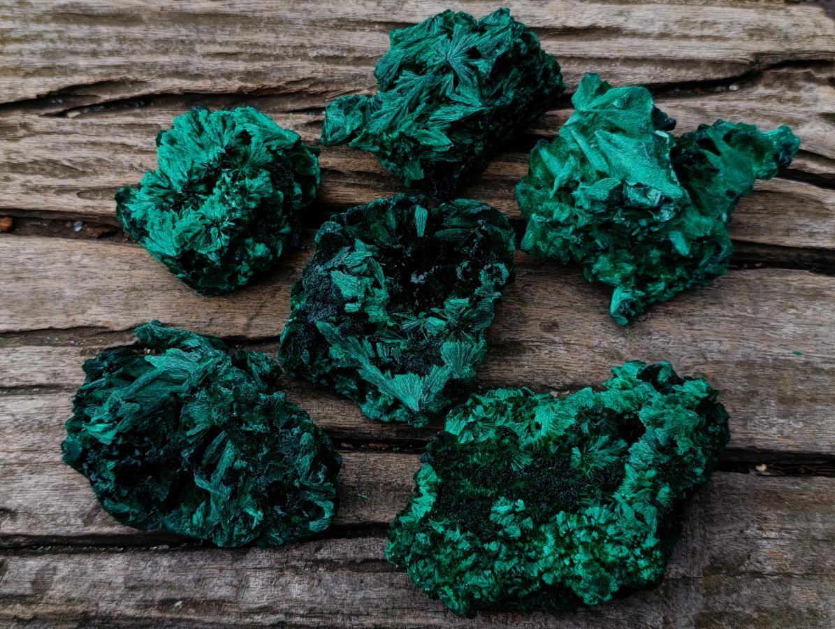 Natural Silky Malachite Specimens x 6 From Kasompe, Congo - Toprock Gemstones and Minerals 