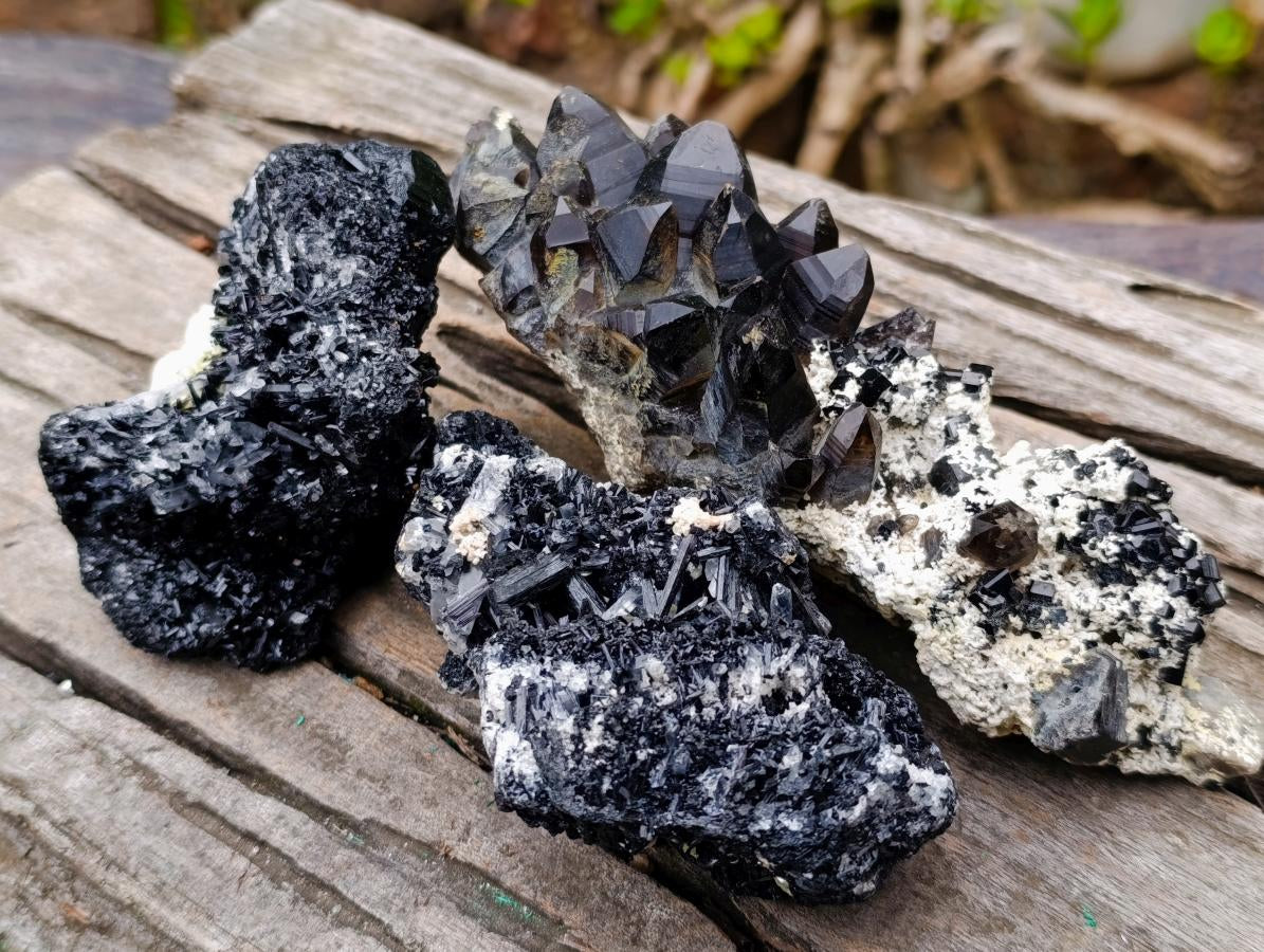 Natural Schorl Black Tourmaline Specimens with Associated Minerals x 3 From Erongo, Namibia - Toprock Gemstones and Minerals 