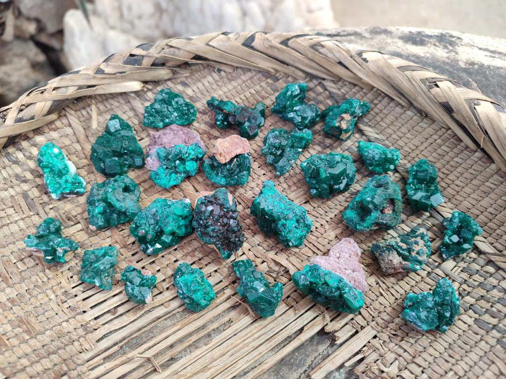 Natural Mini Dioptase Crystal and Cluster Specimens on Dolomite Matrix x 35 From Tantara Mine, Congo