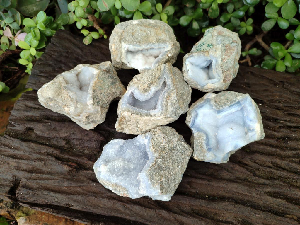 Natural Blue Lace Agate Geode Specimens x 6 From Nsanje, Malawi