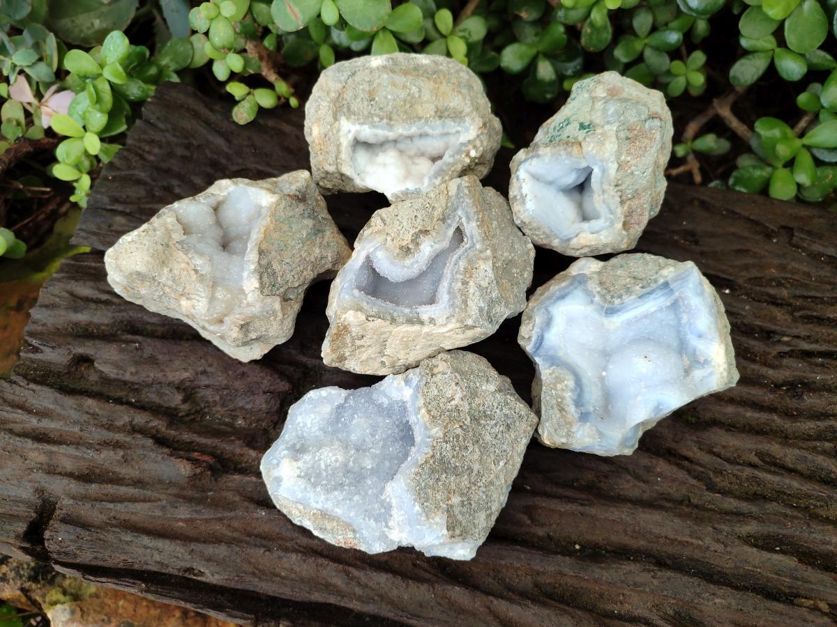 Natural Blue Lace Agate Geode Specimens x 6 From Nsanje, Malawi