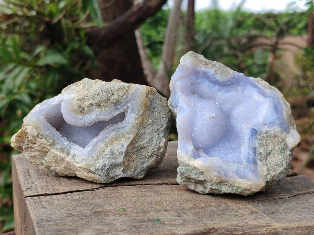 Natural Blue Lace Agate Geode Specimens x 6 From Nsanje, Malawi