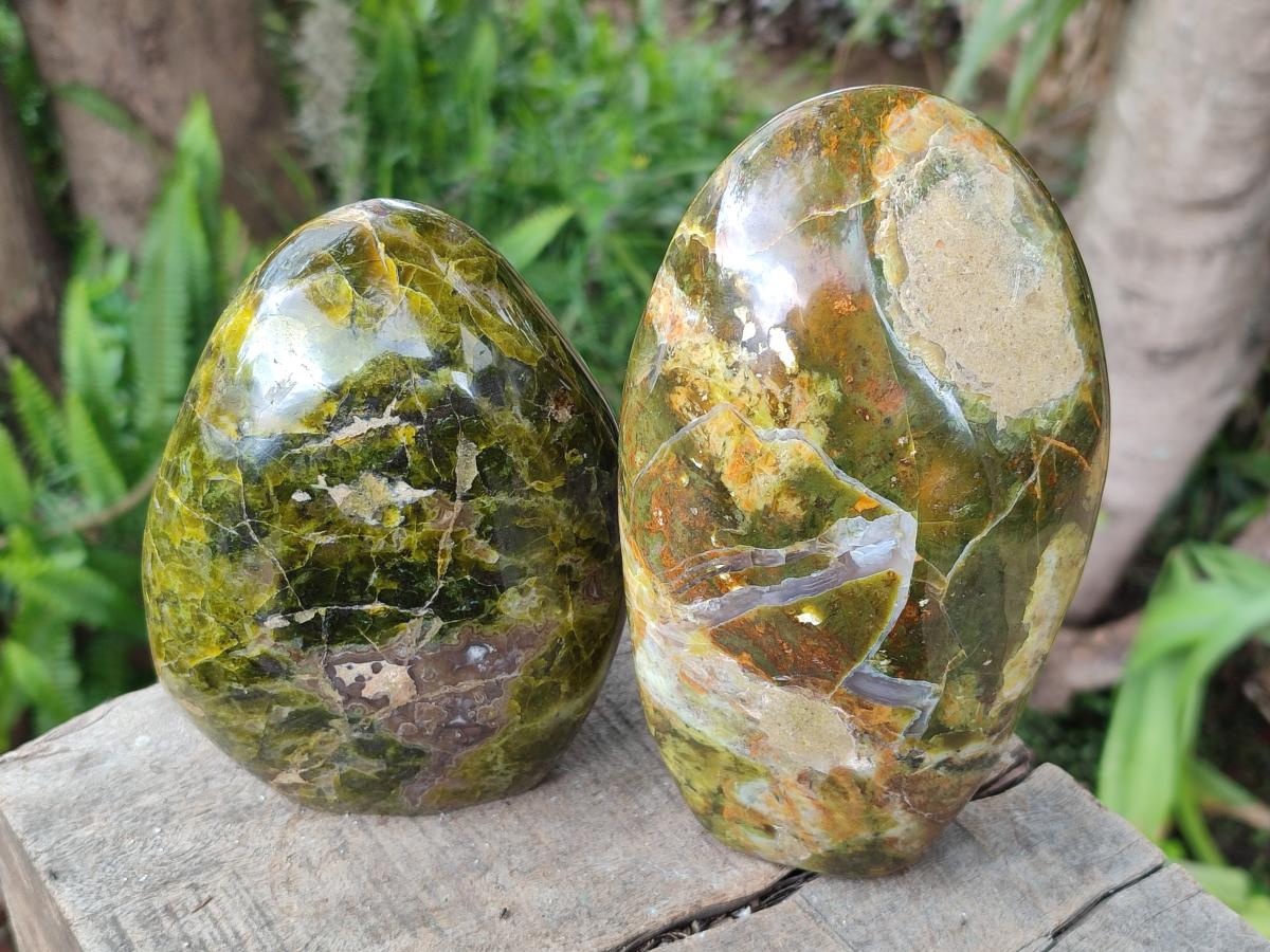 Polished Large Green Opal Standing Display Pieces x 2 From Betroka, Madagascar