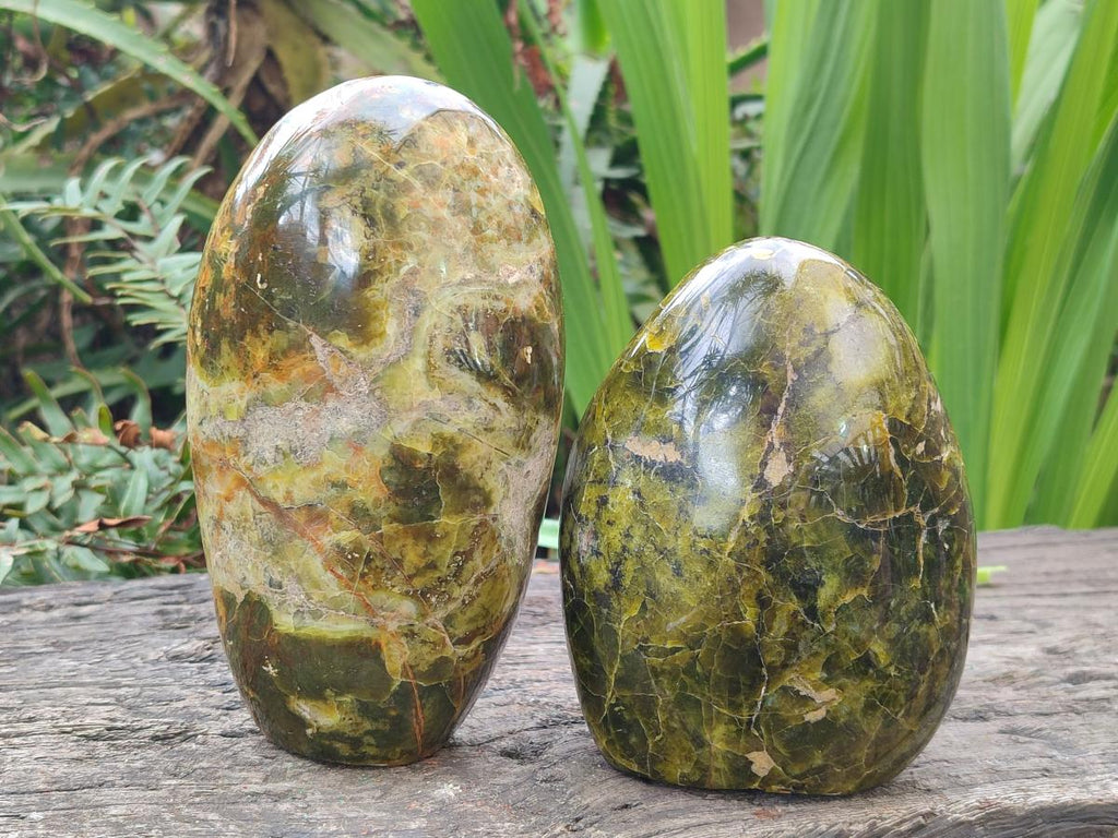 Polished Large Green Opal Standing Display Pieces x 2 From Betroka, Madagascar