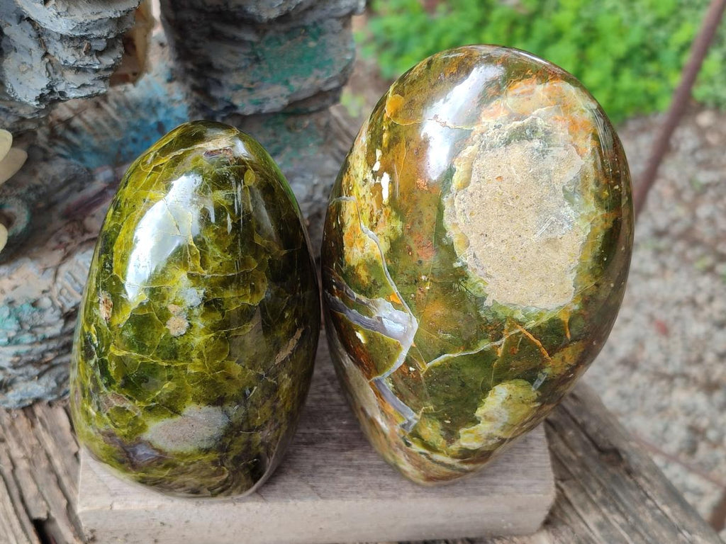 Polished Large Green Opal Standing Display Pieces x 2 From Betroka, Madagascar
