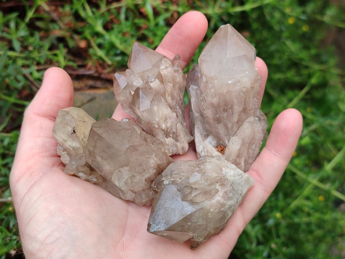 Natural Cascading White Phantom Smokey Clear Luena Quartz Crystals and Clusters x 12 From Luena, Congo